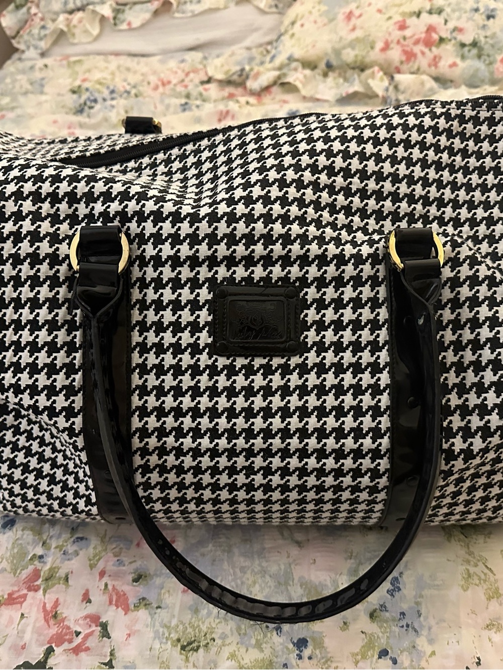 Vintage Baby Phat Houndstooth Throwback Tote Bag with Black Patent Handles
